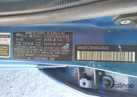 2006 Kia Rio Lx from USA, damaged, VIN KNADE123666042630